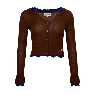 Shushu-tong Contrast Trim Raw-edge Knit Top In Brown