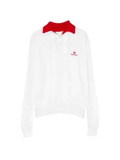 Shushu-tong Contrast-collar Knitted Polo Top In White