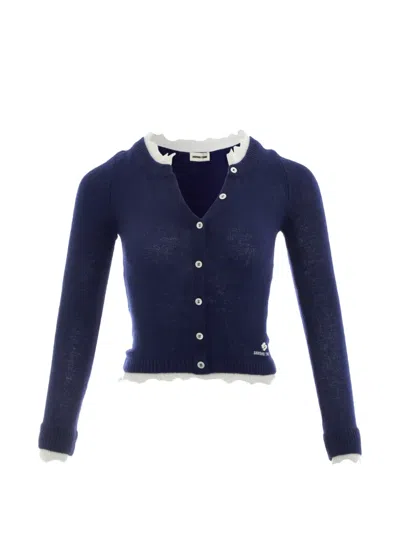 Shushu-tong Contrast-trim Raw-edge Cardigan In Blue