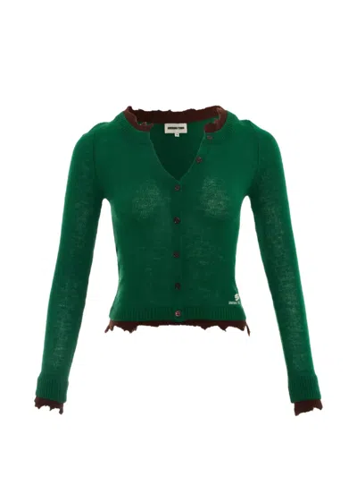 Shushu-tong Contrast-trim Raw-edge Cardigan In Green