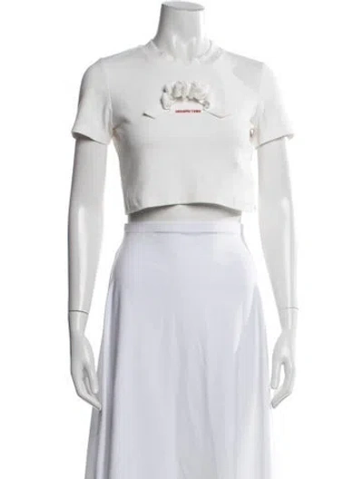 Pre-owned Shushu-tong Crew Neck Short Sleeve Crop Top In White
