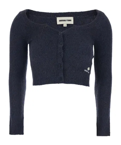 Shushu-tong Shushu/tong Cropped Logo Cardigan In Blue