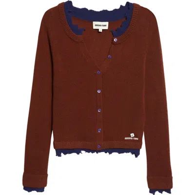 Shushu-tong Shushu/tong Deconstructed Contrast Trim Wool Cardigan In Brown