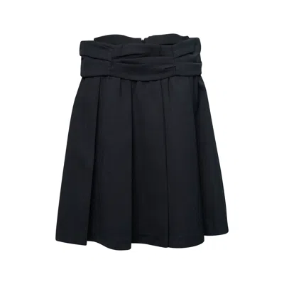 Shushu-tong Draped Waist Wide-pleat Skirt In Black