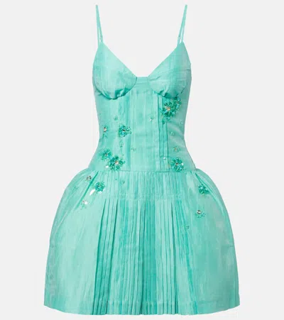 Shushu-tong Embellished Linen-blend Minidress In Green