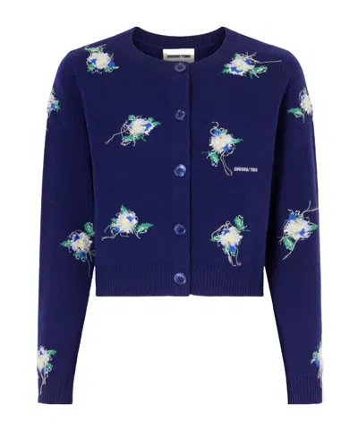 Shushu-tong Cropped Embroidered Wool Cardigan In Blue
