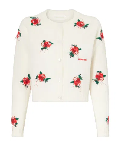 Shushu-tong Cropped Embroidered Wool Cardigan In Neutral
