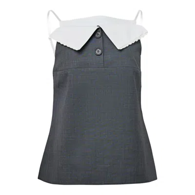 Shushu-tong Fan-shaped Turn-down Collar Top In Gray