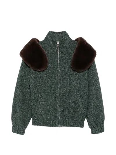 Shushu-tong Faux-fur Trim Zip-up Jacket In Green