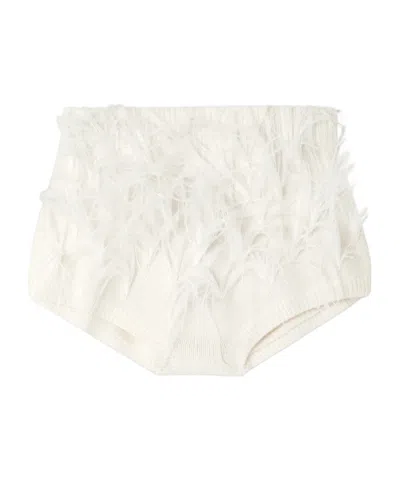Shushu-tong Feather-trimmed Wool-blend Shorts In White