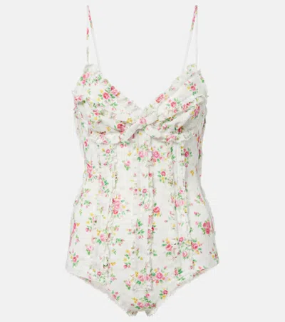 Shushu-tong Floral-print Ruffled Bodysuit In White