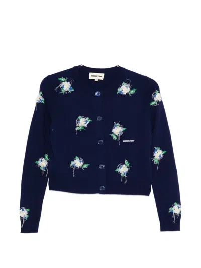 Shushu-tong Floral Embroidery Cardigan In Blue