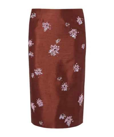 Shushu-tong Floral Pattern Midi Skirt In Brown