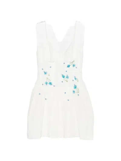 Shushu-tong Floral Pleated Mini Dress In White