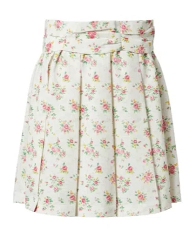 Shushu-tong Floral Pleated Miniskirt In White