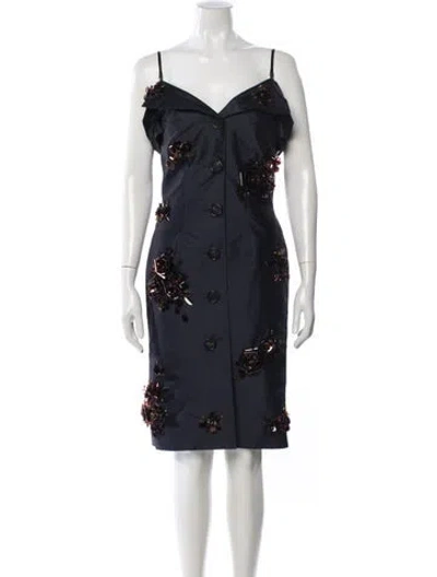 Pre-owned Shushu-tong Floral Print Knee-length Dress In Blue