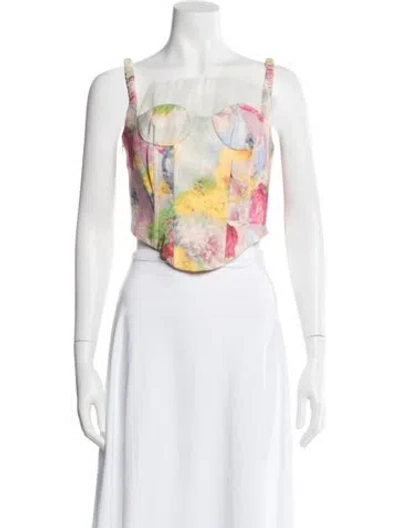 Pre-owned Shushu-tong Floral Print Square Neckline Crop Top In Multi