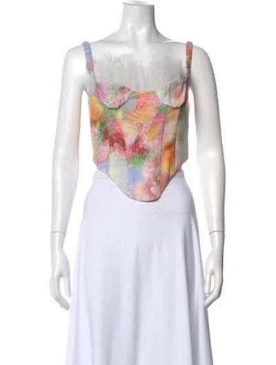 Pre-owned Shushu-tong Floral Print Square Neckline Crop Top W/ Tags In White