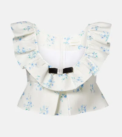 Shushu-tong Floral Ruffled Cotton And Silk Top In White