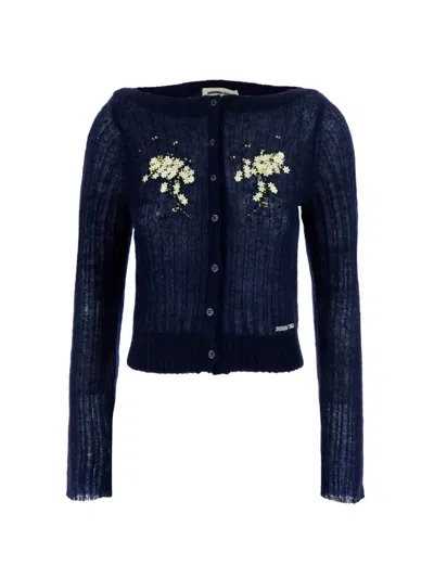 Shushu-tong Embellished Wool And Mohair-blend Cardigan In Blue
