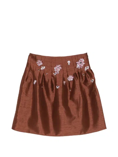 Shushu-tong Floral-embellished Pleated Skirt In Brown