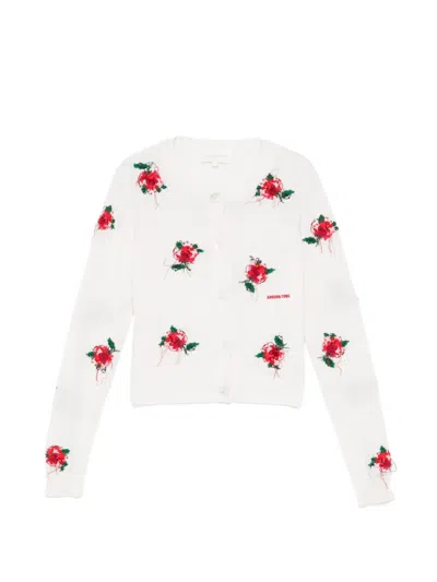Shushu-tong Floral-embroidered Cardigan In White