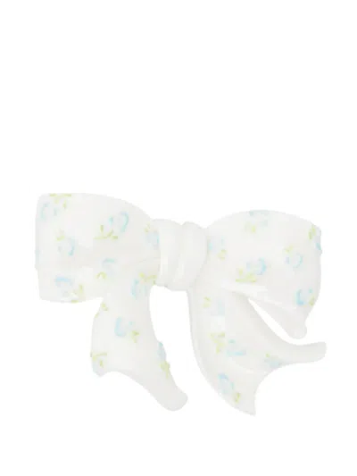 Shushu-tong Floral-print Embossed Bow Hair Clip In White