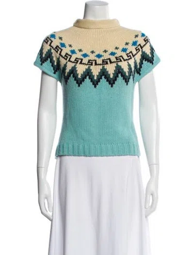 Pre-owned Shushu-tong Graphic Print Mock Neck Top In Blue