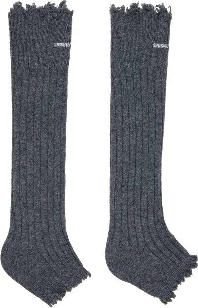 Shushu-tong Gray Embroidered Logo Sandal Socks