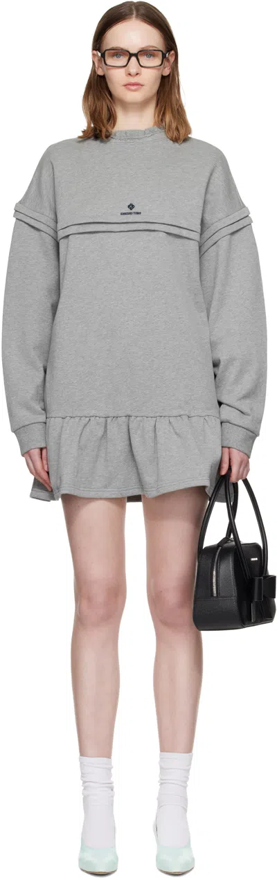 Shushu-tong Gray Raw-edge Wave Collar Tuck Detail Sweatshirt Minidress In Blue