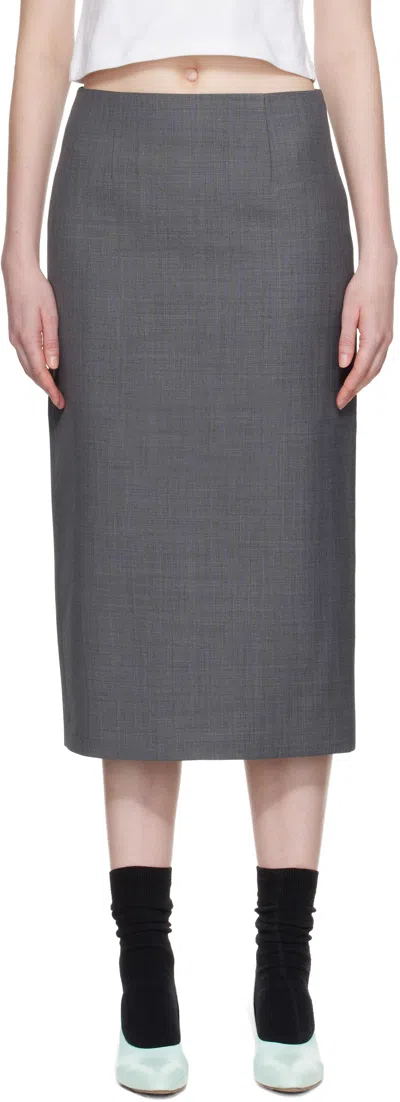 Shushu-tong Gray Straight Fitted Midi Skirt