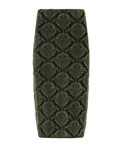 Shushu-tong Cotton-blend Pile-jacquard Knee-length Skirt In Green