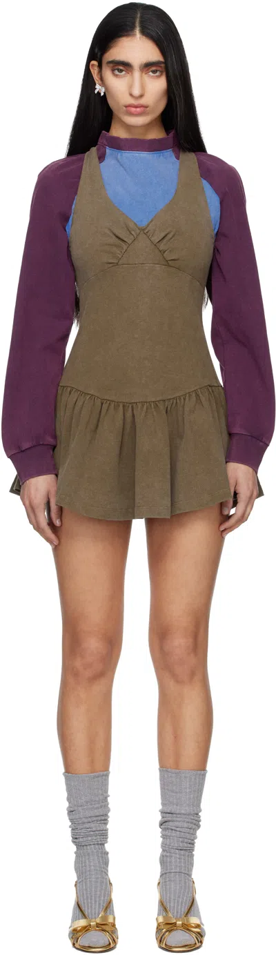 Shushu-tong Khaki Sleeveless T-shirt Minidress In Brown