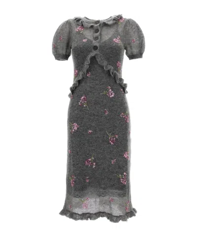 Shushu-tong Knit Short-sleeve Dress With Lace Edging In Gray