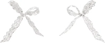 Shushu-tong Lace Bowknot Earrings In Silver