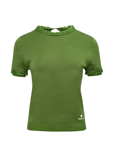 Shushu-tong Lace-trim Short-sleeve Sweater In Green