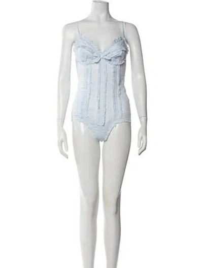 Pre-owned Shushu-tong Linen V-neck Bodysuit In White