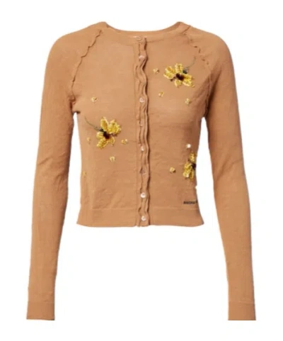Shushu-tong Beaded Floral Cotton-blend Cardigan In Brown