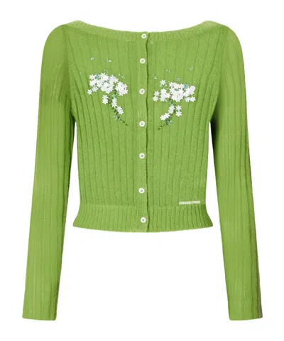 Shushu-tong Long-sleeved Knitted Cardigan In Green