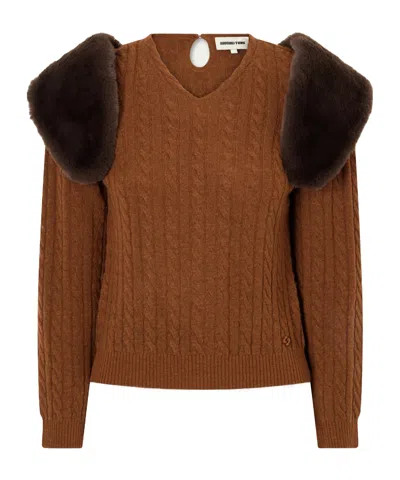Shushu-tong Plush-trimmed Cable-knit Wool And Lyocell-blend Sweater In Brown