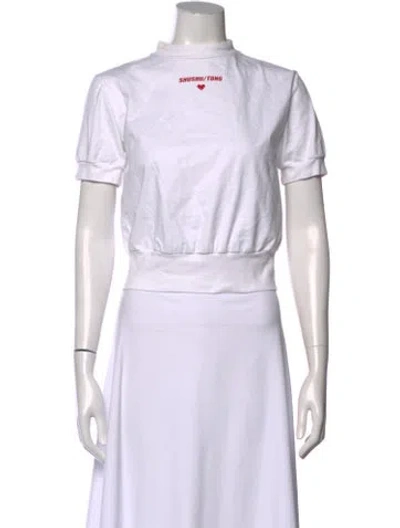 Pre-owned Shushu-tong Mock Neck Short Sleeve Crop Top In White