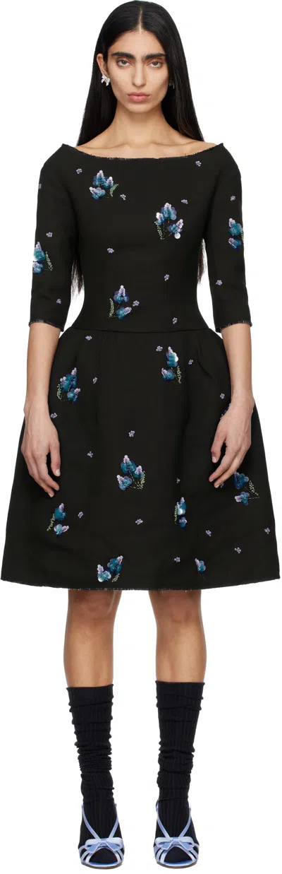 Shushu-tong Off-the-shoulder Embellished Grain De Poudre Mini Dress In Black