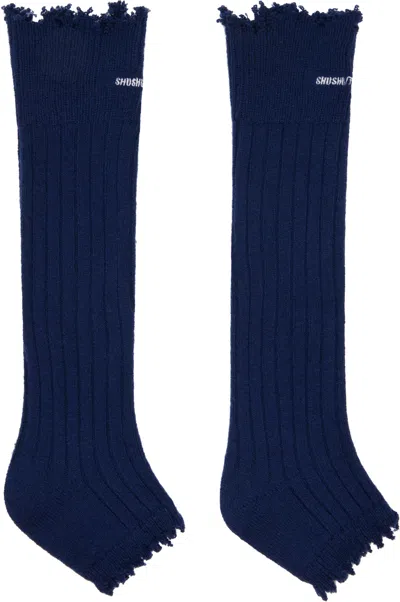 Shushu-tong Navy Embroidered Logo Sandal Socks In Blue