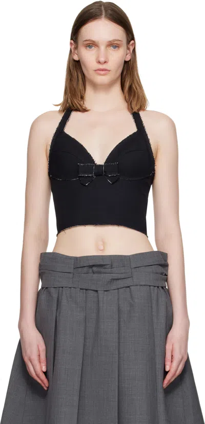 Shushu-tong Navy Halter Bow Tie Cami Top In Black
