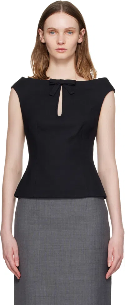 Shushu-tong Navy Keyhole Cold-shoulder Crop Top In Black