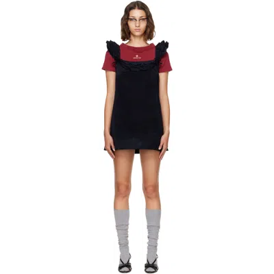 Shushu-tong Navy Lace Trim Sleeve Straight Minidress In Navy Blue Na100