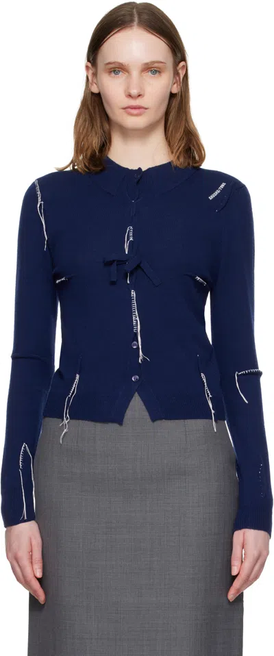 Shushu-tong Navy Pin-tuck & Threadwork Knit Sweater In Blue