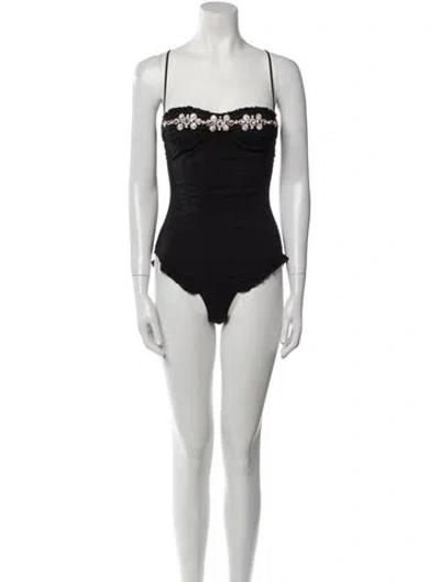Pre-owned Shushu-tong Nylon Square Neckline Bodysuit W/ Tags In Black