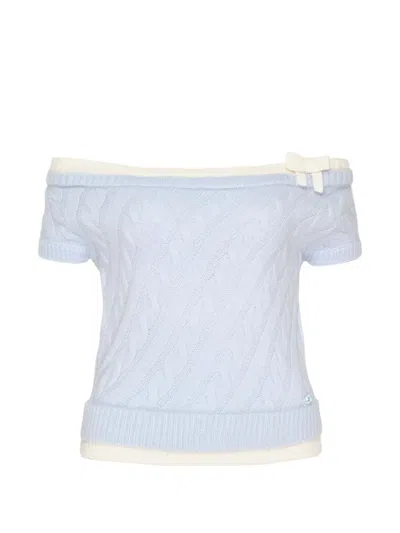 Shushu-tong Off-shoulder Cable-knit Top In Blue