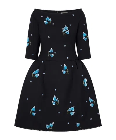 Shushu-tong Off-the-shoulder Embellished Grain De Poudre Mini Dress In Black